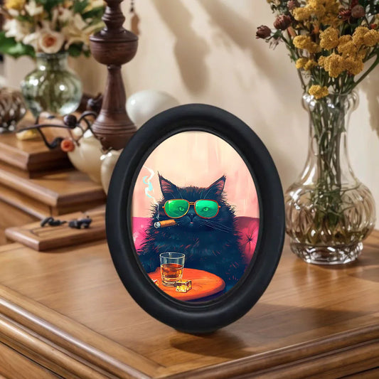 Black Cat with Sunglasses Drinking