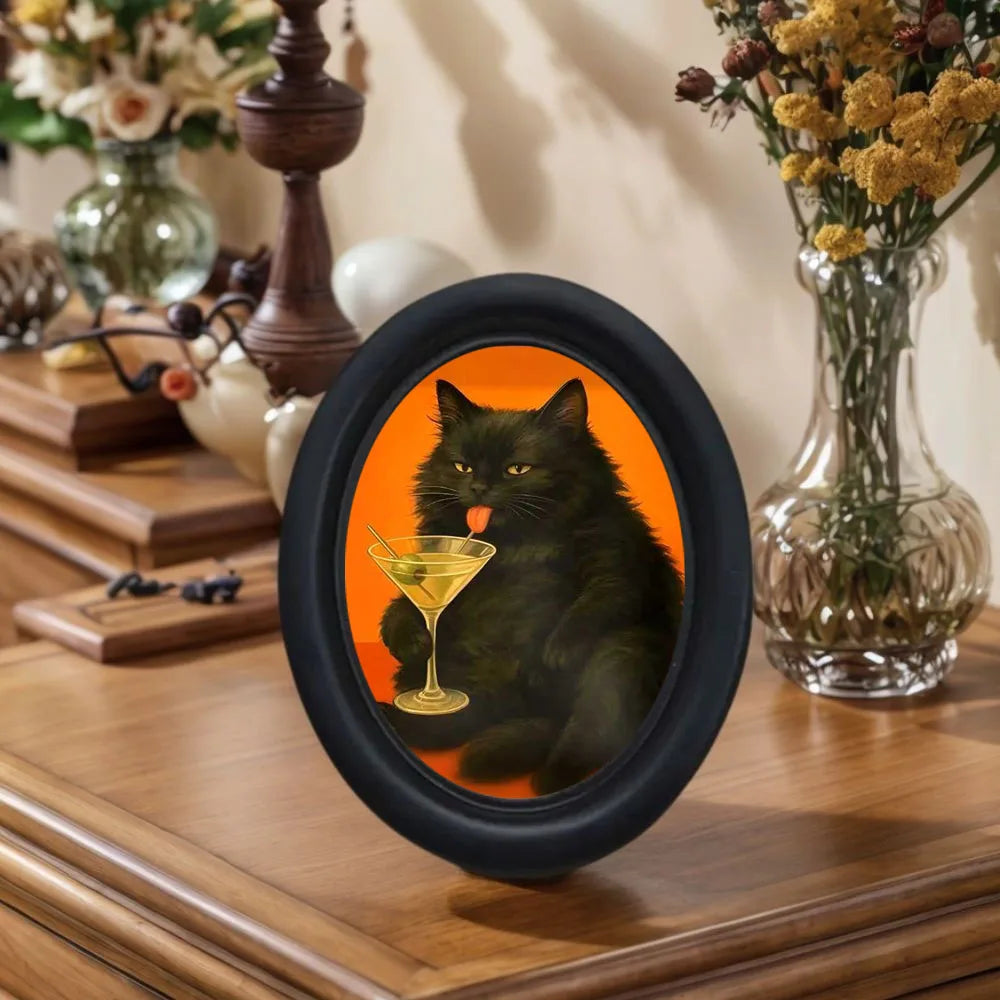 Black Cat Drinking a Cocktail