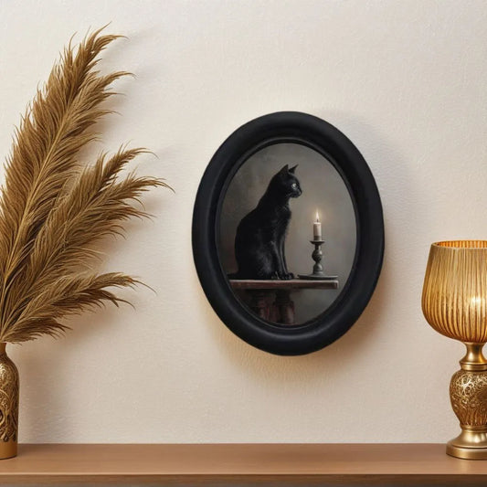 Candlestick with a Sitting Black Cat