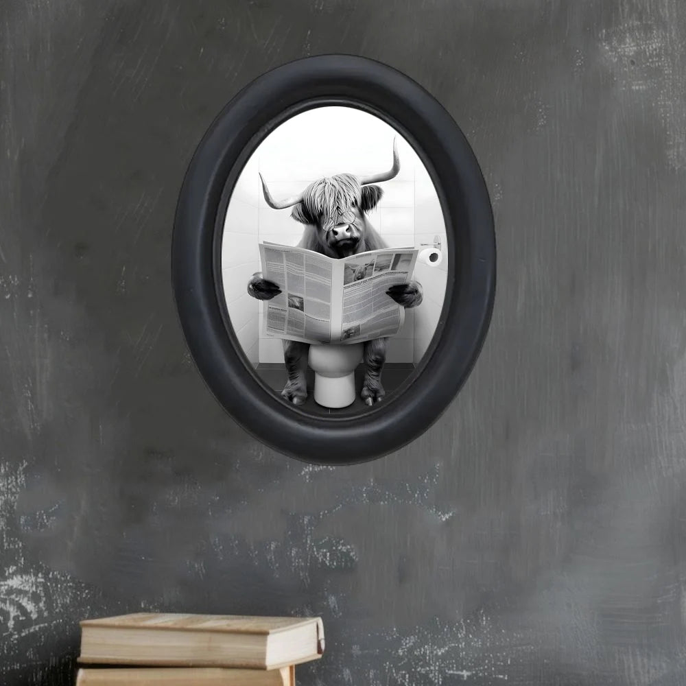 Cow Sitting on the Toilet Reading a Newspaper