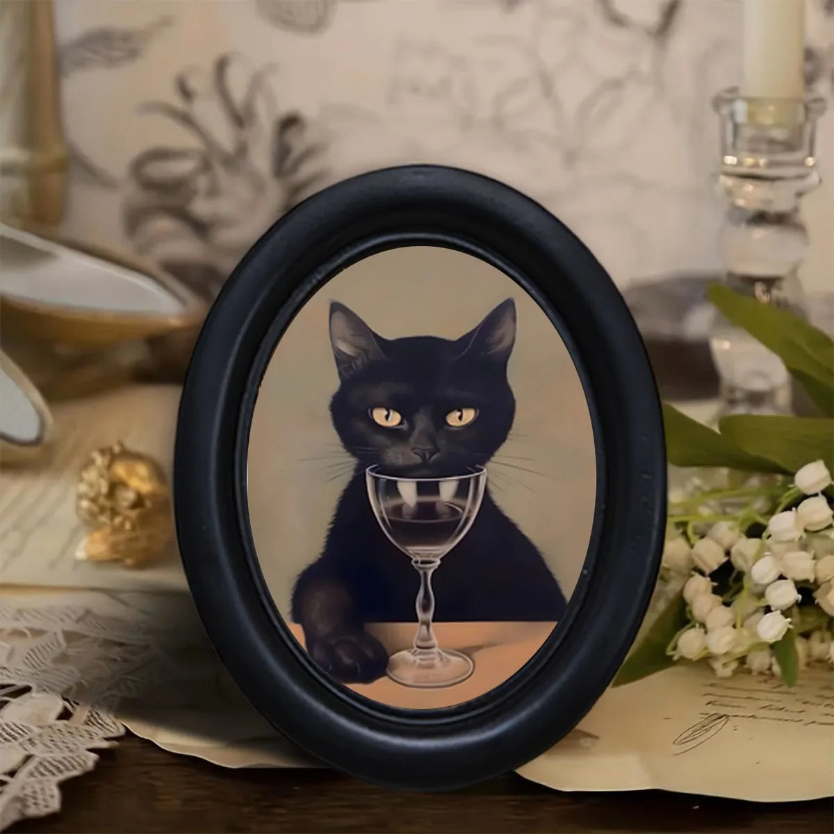 Black Cat Drinking Wine