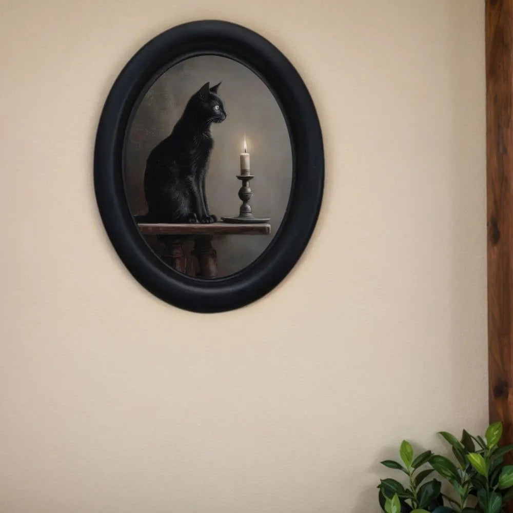 Candlestick with a Sitting Black Cat