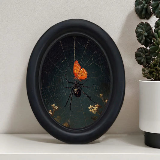Black Widow Spider and Orange Butterfly