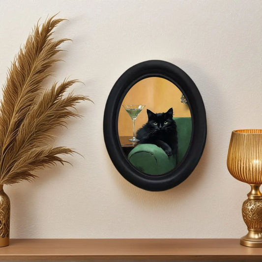 Black Cat Lying on Sofa Drinking