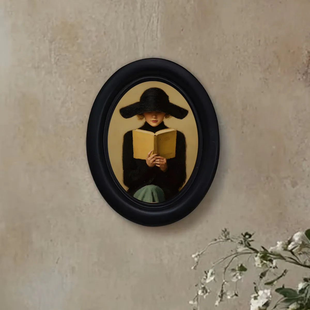 Woman Reading with a Black Hat