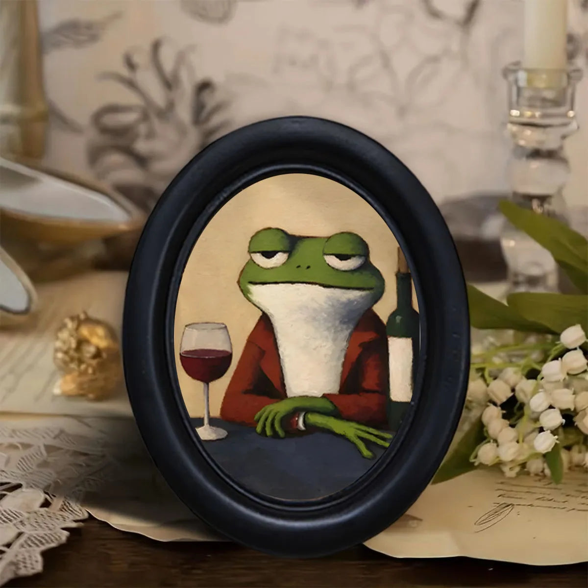 Frog Drinking Red Wine